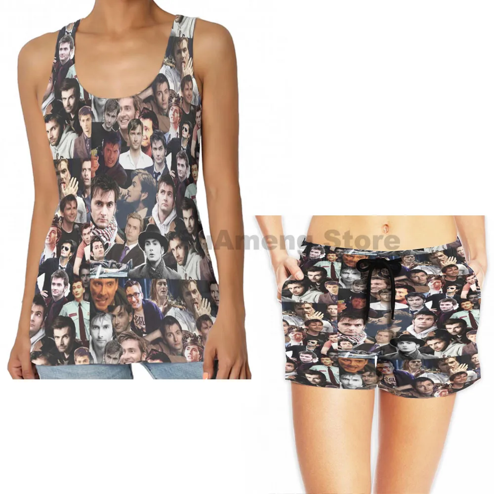 women sets Summer Casual funny print men Tank Tops Women David Tennant Collage men Board beach shorts women sets fitness sleeveless vest - Цвет: women sets