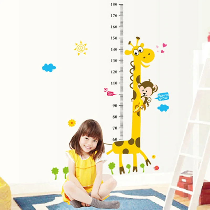 Мультяшный Ростомер наклейка в виде животного жирафа на стену с обезьянками
