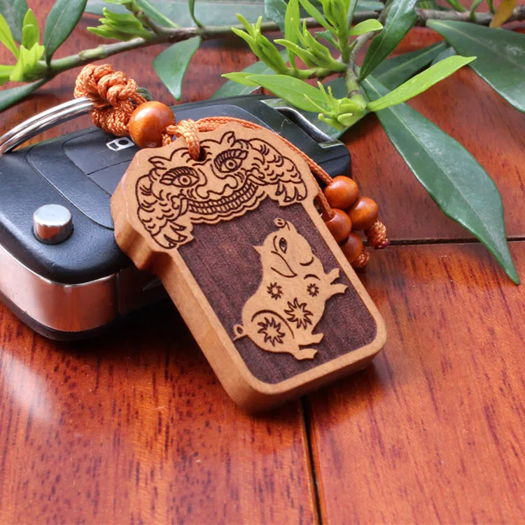 1 шт. Новинка ручной работы Китайский Зодиак Свинья резной деревянный брелок для