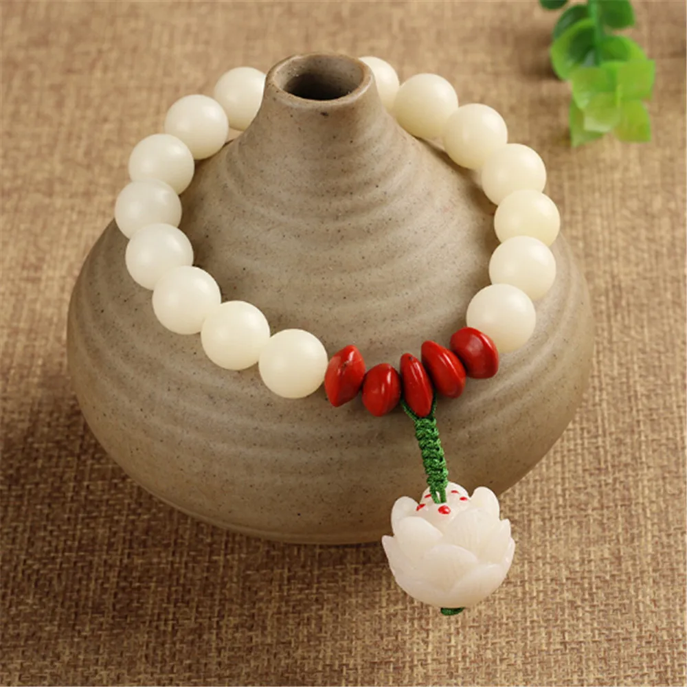 10 мм натуральный белый корень дерева Бодхи один круг бусы браслет красный Боб