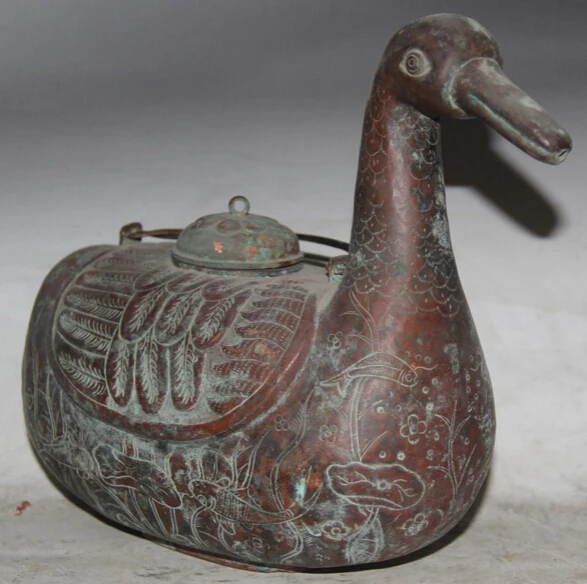 JP S62 12&quot Old Signed Chinese Palace Nobleman Copper Duck Zun Statue Portable Water Pot | Дом и сад