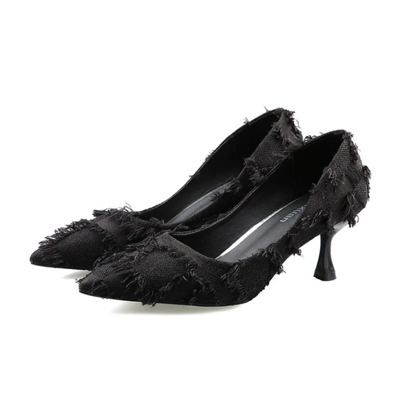 High heels female summer 2018 new wild fashion black stiletto shallow pointed single shoes women's sexy personality | Обувь
