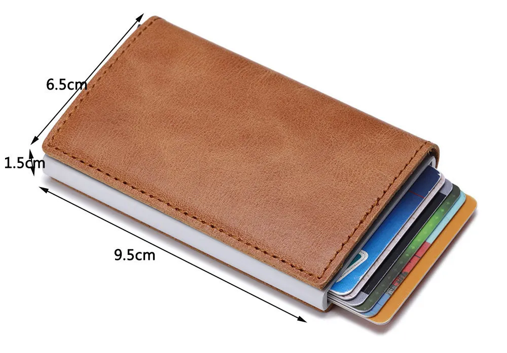 VM Мода KISS RFID Блокировка натуральная кожа Алюминиевый металлический бизнес ID Slim тонкий чехол для карт мини кошелек для мужчин
