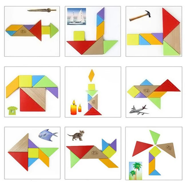 as show Деревянные цветные Tangram головоломки познавательный умственного развития детские игрушки дети обучающая игрушка BM - Цвет: as show