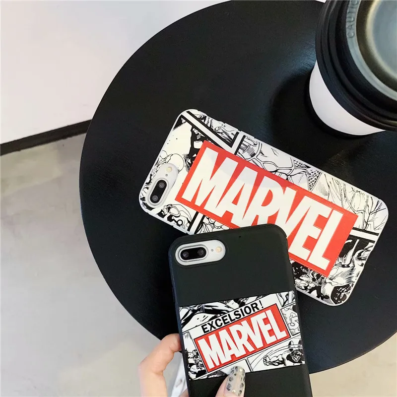 Модный силиконовый чехол comics partten для iphone 6 S 7 8 Plus XR XS Max X Marvel 3D рельефный матовый из