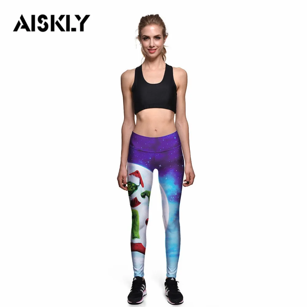 AISKLY Женской моды новый снеговик Рождество цифровая печать колготки повседневная