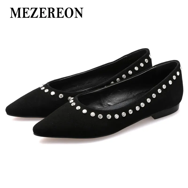 Балетки MEZEREON женские из натуральной кожи заостренный носок без застежки туфли на