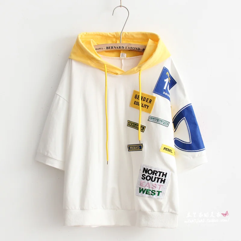 LKGHULO Summer Style Women Clothing Short Sleeve Loose Embroidery Hoodies Cotton Hoody Sweatshirts Plus Size A606 | Женская одежда