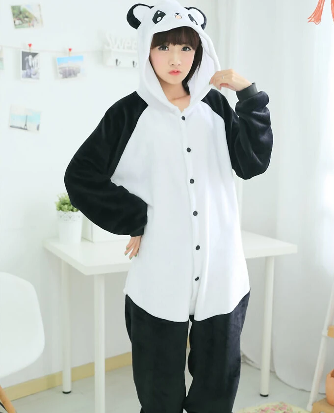 

Новинка, зимняя Аниме Пижама-кигуруми в виде панды с капюшоном, комбинезон для взрослых с мультяшными животными, одежда для сна