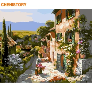 CHENISTORY Frameless Picture Landscape House DIY Painting By Numbers Kit Handpainted Calligraphy Painting For Home Decor 40x50cm
