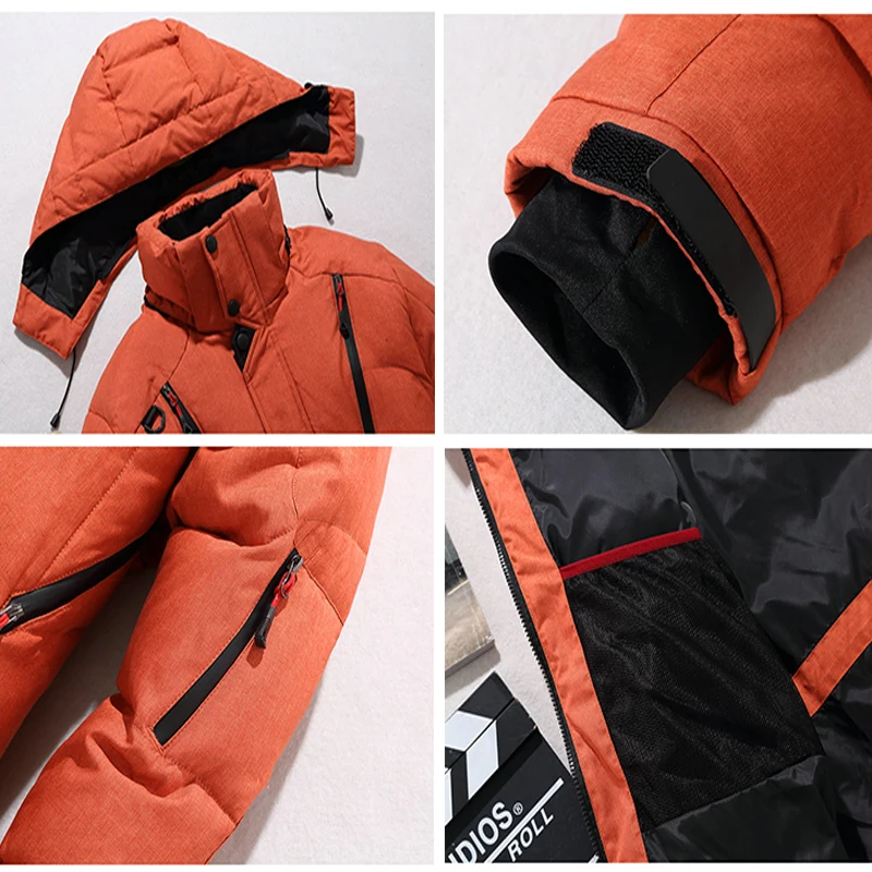 2019 High Quality Winter Warm Thicken Zipper Coats Mens Hooded Parkas Casual Male Slim Multi-Pockets Overcoat Four Color Jackets