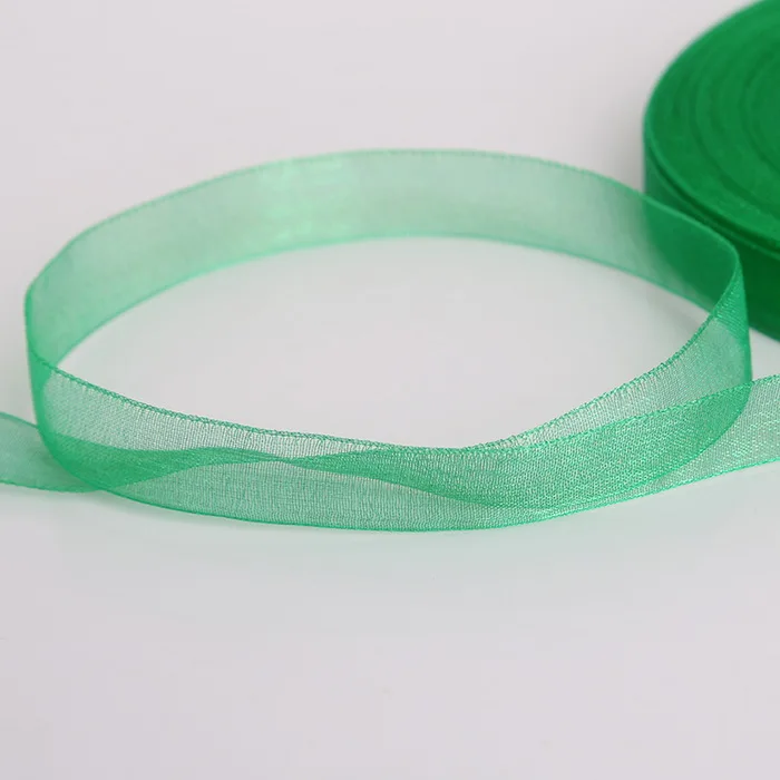 Grass Green 12 мм, 50 ярдов/рулонов, 45 м, красивая шелковая из органзы, двойная прозрачная лента для украшения свадебной вечеринки, упаковочный пояс, подарок - Цвет: Grass Green