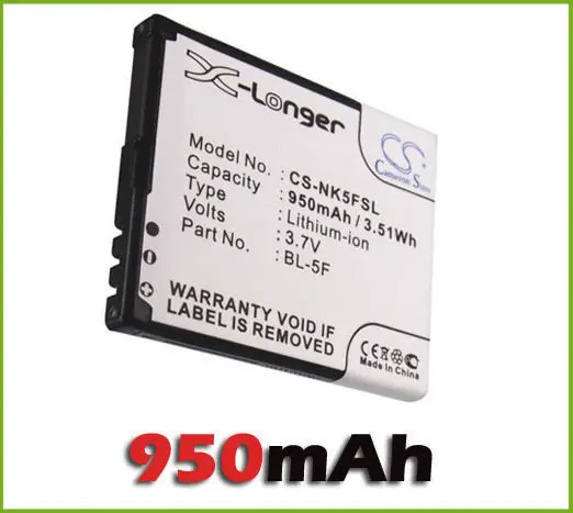 BL 5F аккумулятор для Nokia N95 N93 N93i E65 N96 6210 Navigator 6290 950 mAh 3 7 V Новый|950 mah|battery for navigationnavigation