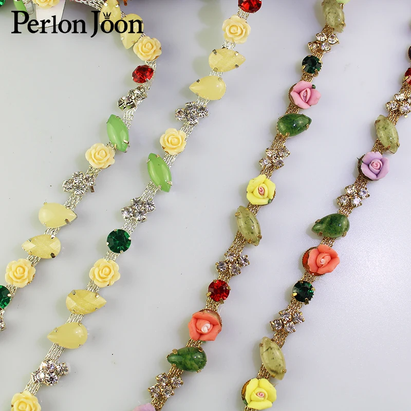 1 ярд цветов из смолы Стразы отделка металлическая цепочка милый стиль обувь