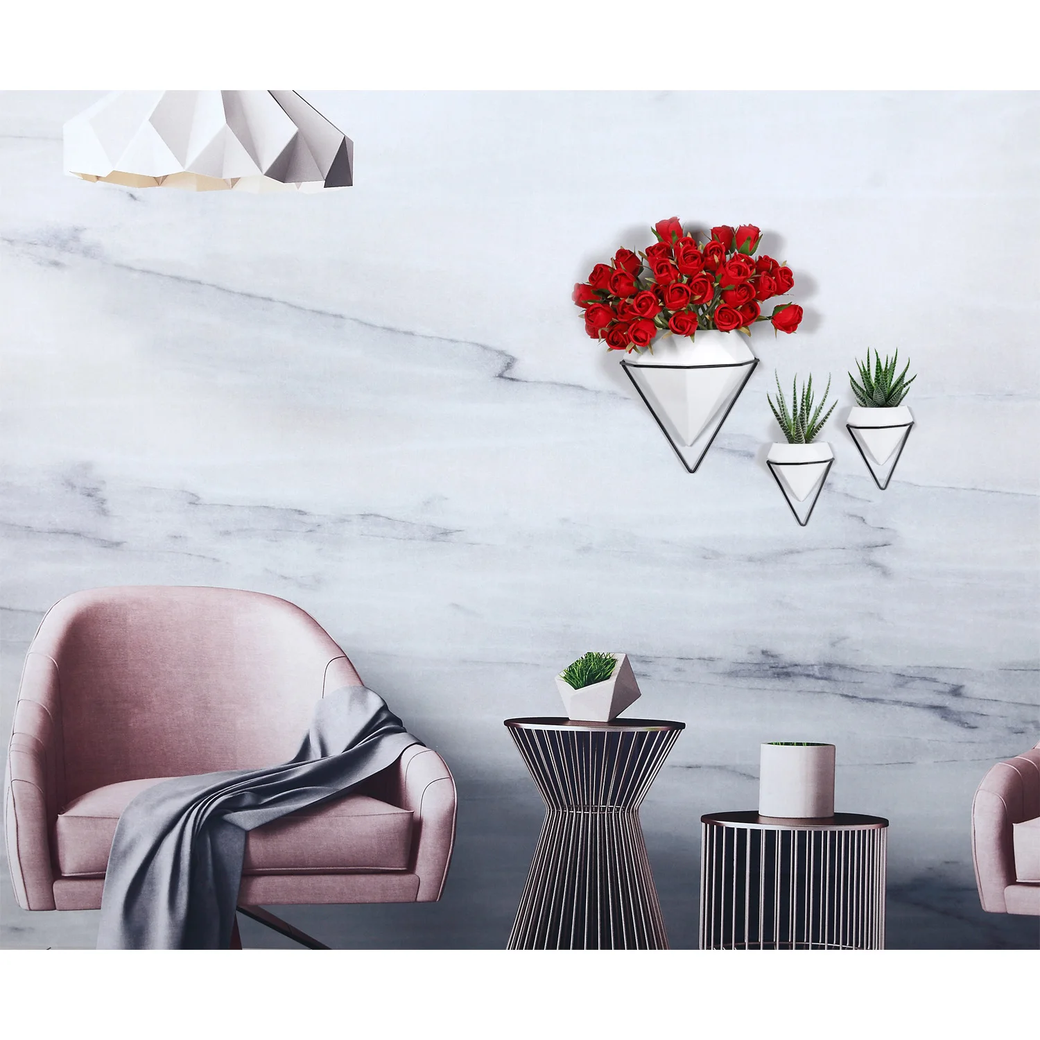 T4U Diamond Wall Planters Geometric Vases Set Trigg Ceramic Mounted Succulent Air Plants Pots Cactus Faux Plant Containers | Дом и сад