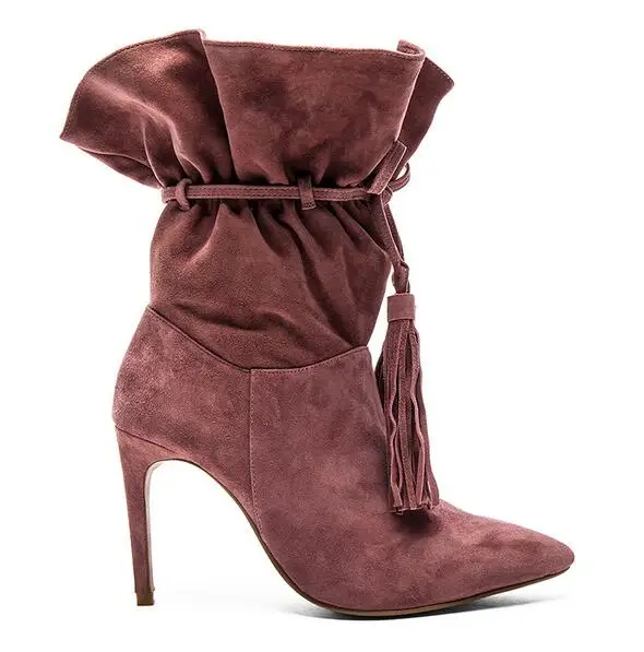 2018 модные замшевые кожаные весенние популярные женские ботинки до середины икры