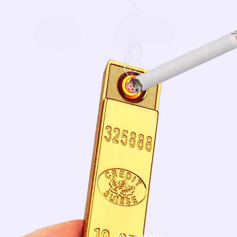 Мини Золотая usb-зажигалка, металлическая перезаряжаемая Электронная зажигалка, сигарета, турбо, зарядка от огня, электрический провод, ветрозащитный подарок для мужчин