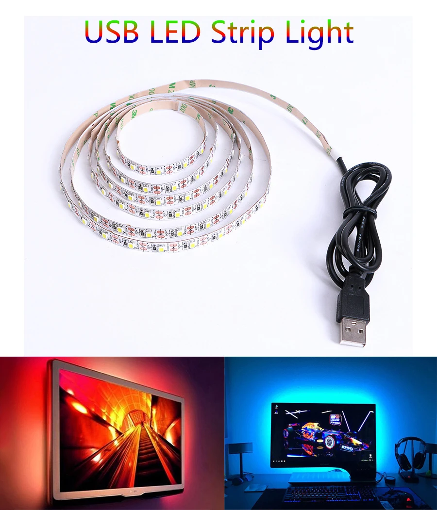 Светодиодная лента USB 3528 DC 5 В RGB/белый/теплый белый 50 см 1 м 2 м 3 м 4 м 5 м ТВ Настольный экран фоновое смещение освещения