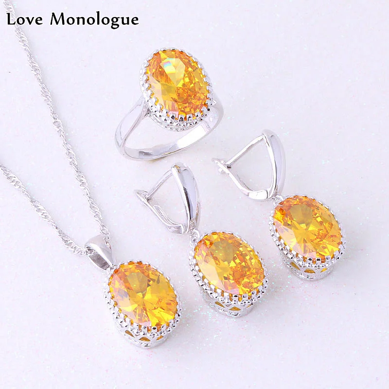 Женский ювелирный комплект из колье и серёг с жёлтым кристаллом|jewelry sets for women|fashion