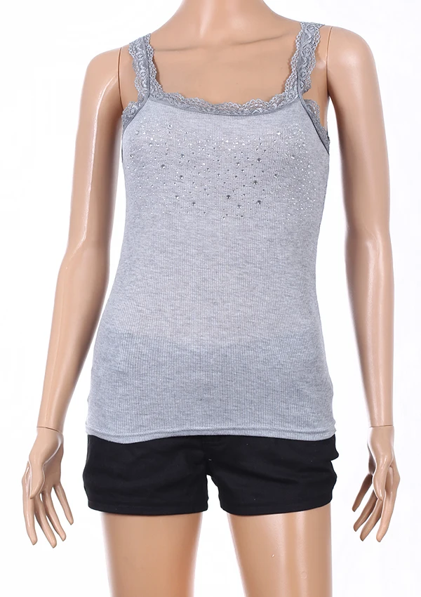 Майка женская хлопковая с кружевом и бисером 3 цвета | Женская одежда