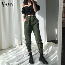 Брюки с высокой талией, камуфляжные свободные джоггеры, женские армейские шаровары, камуфляжные штаны, уличная одежда, панк, черные брюки-карго, женские брюки-Капри