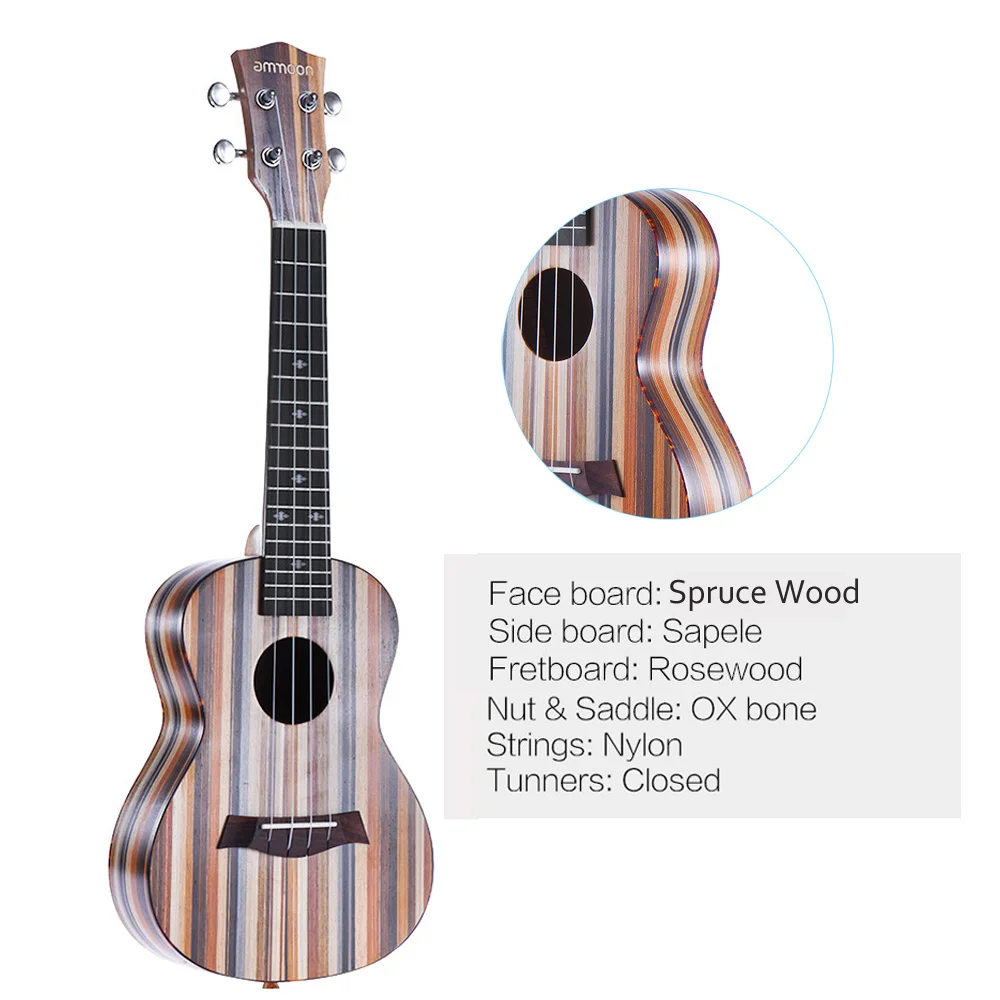 Ammoon 2" Гавайские гитары укулеле акустическая сопрано Ukelele Uke18 Лады 4 струны Okoume шеи палисандр гриф струнный инструмент музыкальный подарок