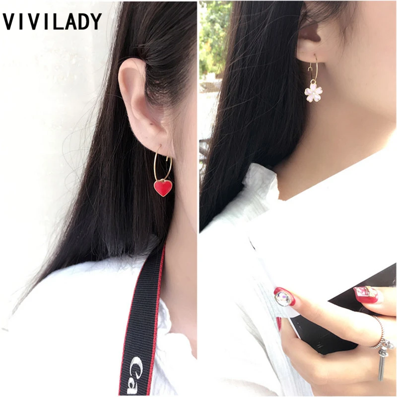 VIVILADY, милые серьги-кольца в форме сердца, золотой цвет, круглый, эмаль, Femme Brincos, летние ювелирные изделия, аксессуары, Pendientes Moda, женский подарок