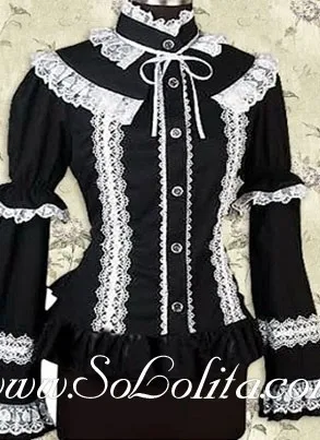 Лолита Шикарное Белое Кружево Пограничной Черный Блузка|blouse satin|blouse shoulderblouse bow |