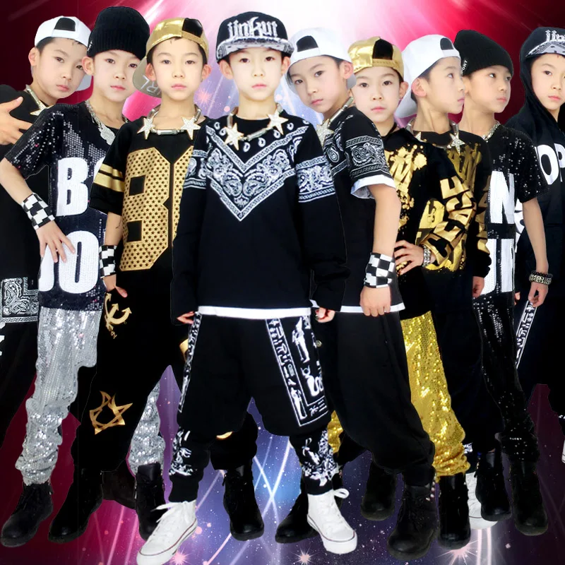 Free Shipping Male Female Hip Hop Dance Costumes Child Hip-hop DS Costume Cotton T shirt Sequined Leotard Harem Pants |
