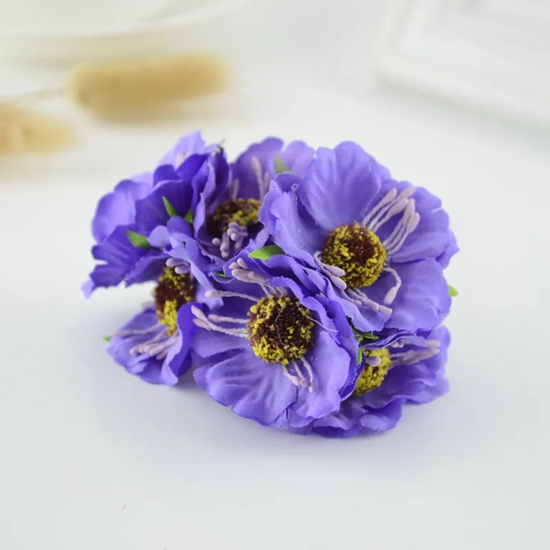 purple 6 шт., Шелковый цветок вишни, искусственный цветок для свадьбы, украшение автомобиля, ручная работа, сделай сам, букет невесты, венок, подарок, скрапбукинг, подделка - Цвет: purple