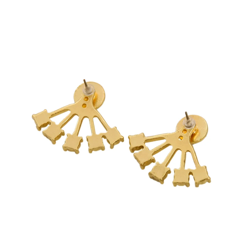 Модные серьги золотистого цвета в форме веера из циркониевой смолы съемные