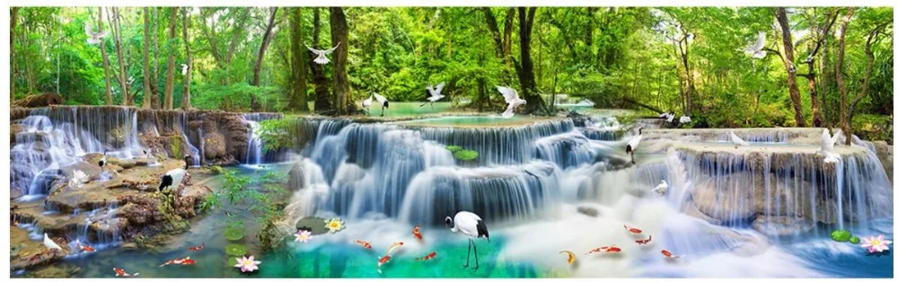 Фотообои 3d под заказ водопад лес журавль белый голубь дом фотообои Настенные