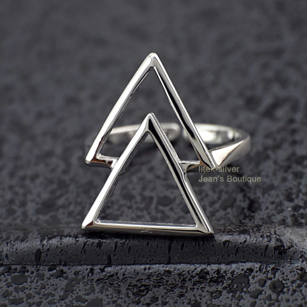 S92-5 твердое серебряное двойное треугольное регулируемое кольцо A3705 | Украшения и
