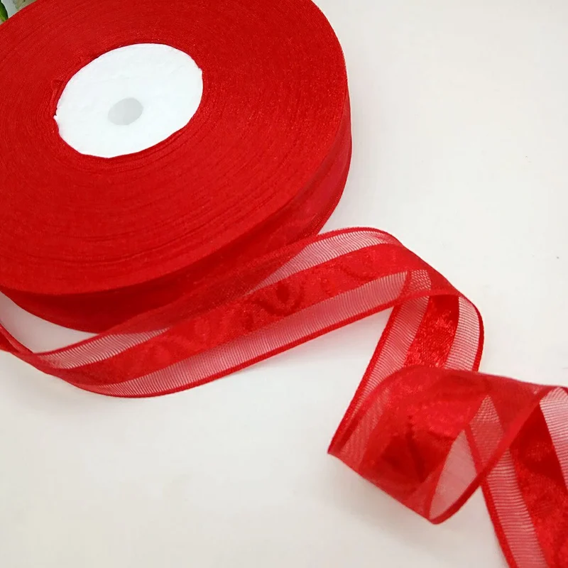 Красная жаккардовая пряжа Ширина 20 мм 1 рулон ширина 45 метров|organza ribbon|ribbon giftribbon