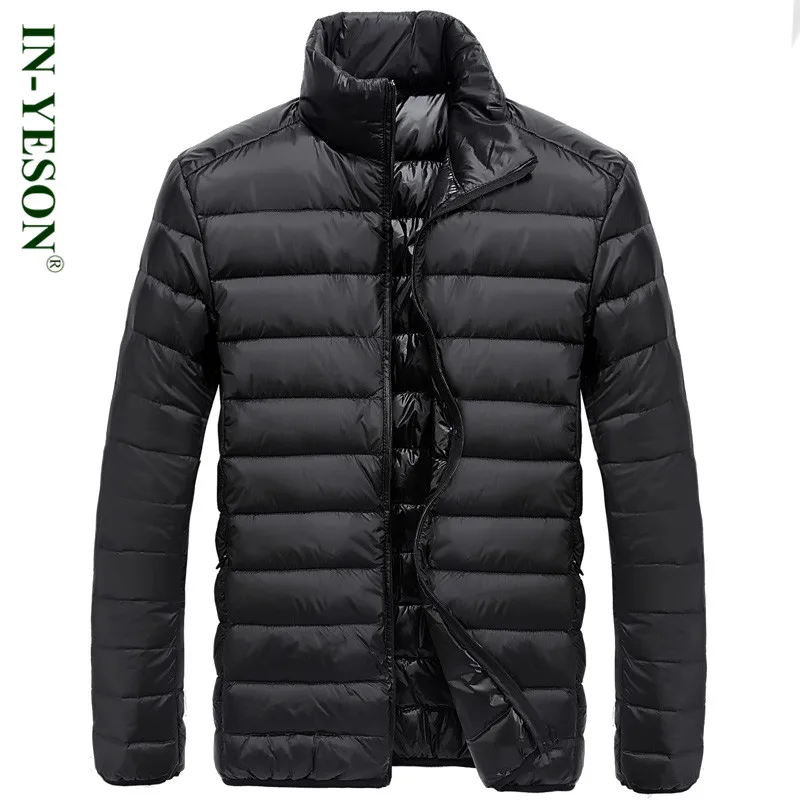 

IN-YESON Brand Ultra Light Duck Down Coat Men Fashion Simple Design Stand Collar Autumn Winter White Down Jacket Men Parkas Big