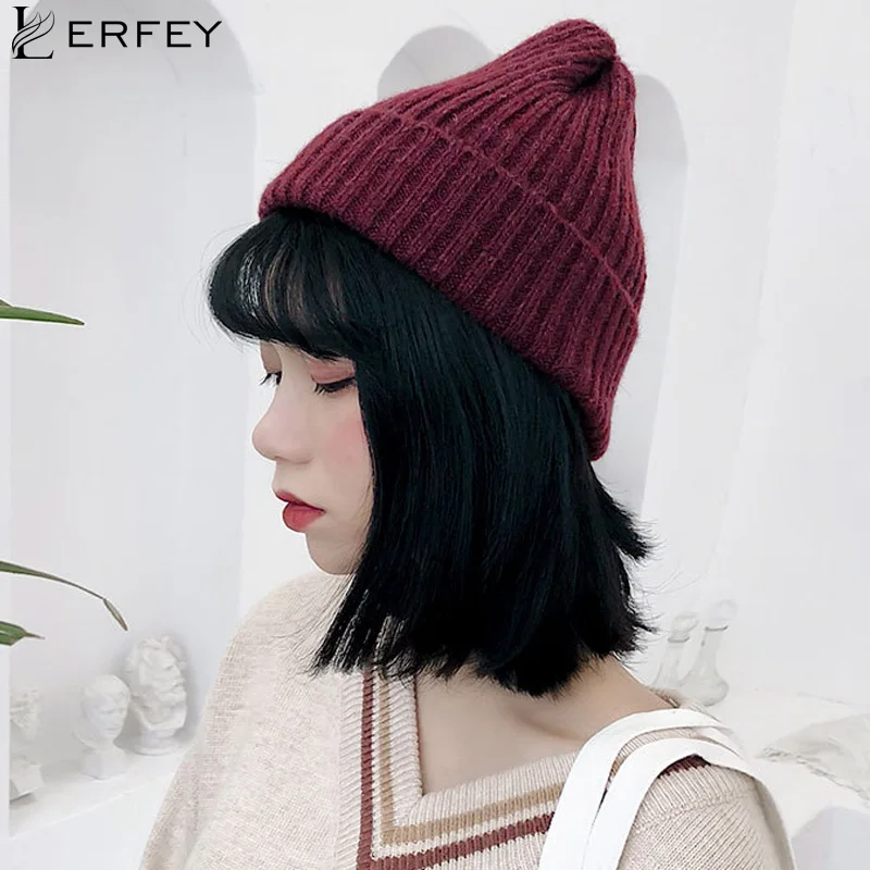 Женские вязаные шапки LERFEY однотонные милые шаровары на осень и зиму|Женские Skullies шапочки| |
