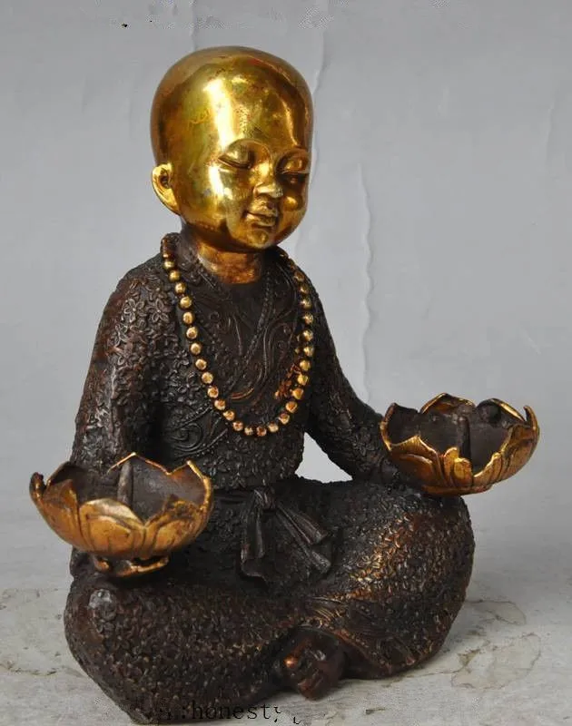 Китайский буддийский бронзовое напыление буддийские статуя монаха Будды цветок
