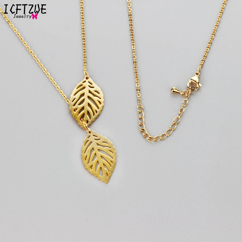 DIANSHANGKAITUOZHE Chain Jewelry Gold Tattoo Choker Stainless Steel Silver Two Lariat Leaf Statement Necklace Women Accessories|statement