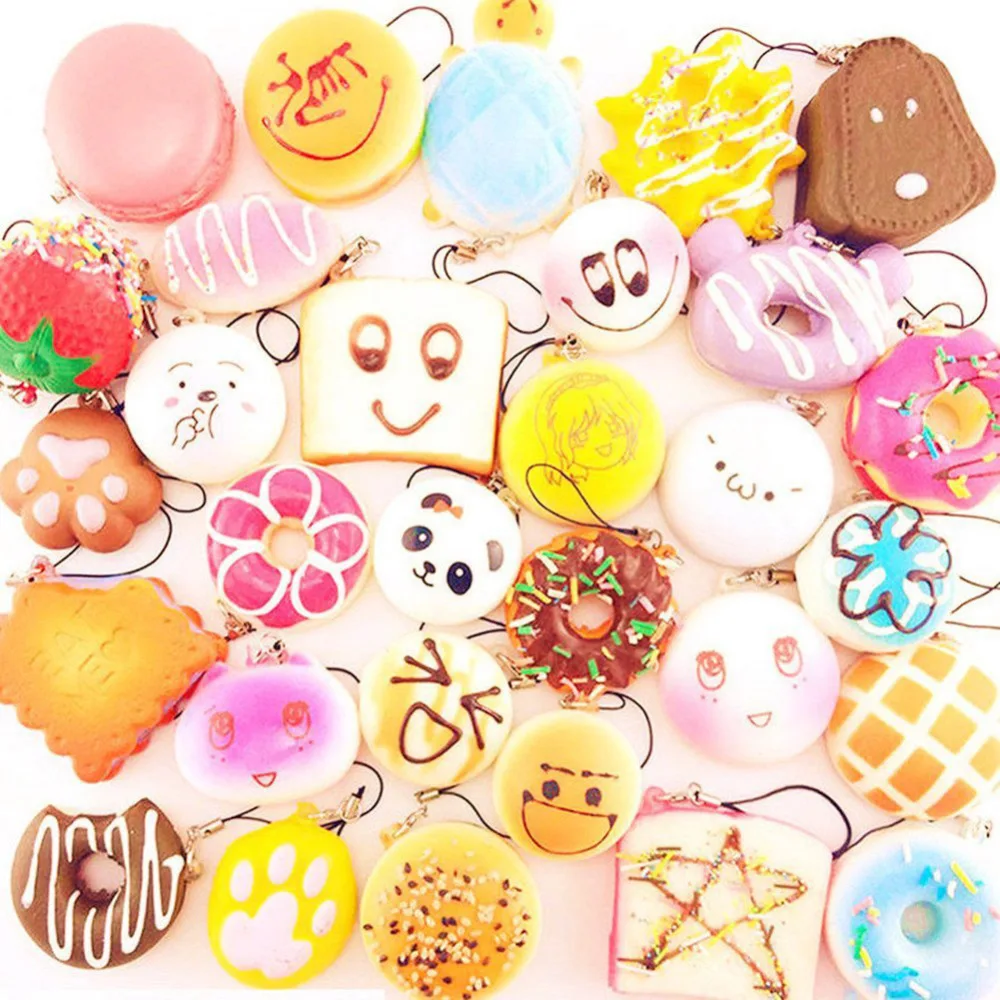 Hot Selling 20 pcs/lot Mobile Phone Straps Squishy Cute Soft Panda/Bread/Donut Keychain for Decor break Cake Toys | Игрушки и хобби