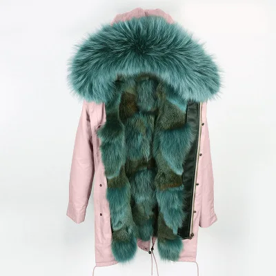 11 OFTBUY, зимняя женская куртка, натуральный мех, пальто, свободный воротник из меха енота, волчий мех, длинная парка, верхняя одежда, высокое качество - Цвет: 11