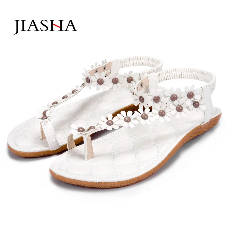 Сандалии женские с цветочным принтом удобные пляжные босоножки на плоской