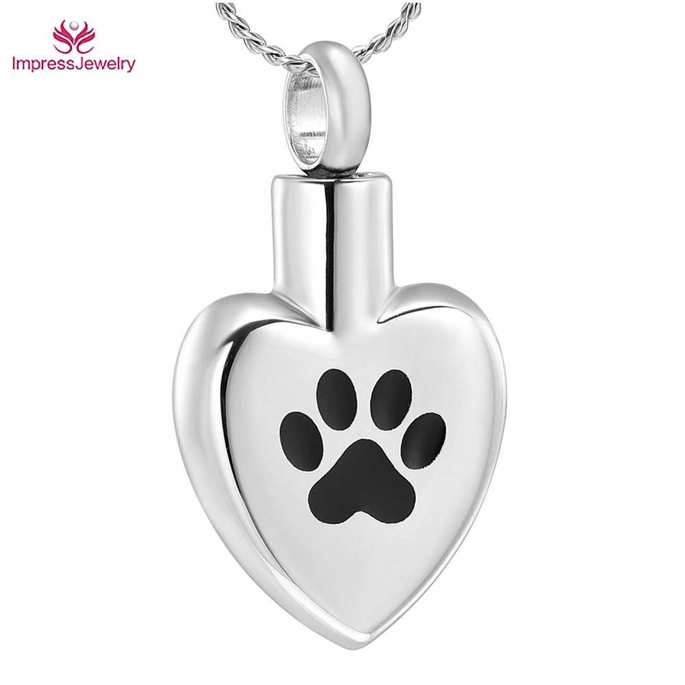 

W007 Pet Paw Print сердечко Кремация Jewelry для кулона с пеплом держателем из нержавеющей стали памятное ожерелье для собак/кошек