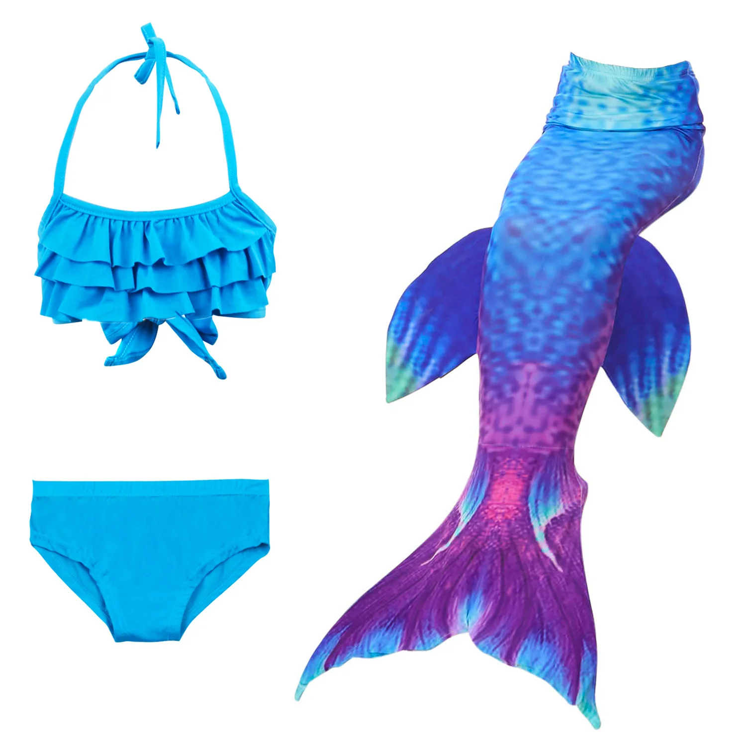 3pcs set Новинка, комплект из 3 предметов, Детский комплект бикини, хвост русалки для купания, без монофина, черный плавник, Детский Костюм Русалки для девочек - Цвет: 3pcs set