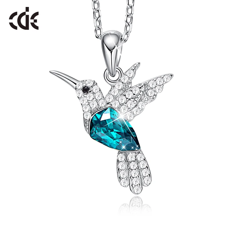 green(YP1325) CDE 925 пробы Серебряное ожерелье для женщин украшенное кристаллами Swarovski птица ожерелье-подвеска животное ювелирные изделия воротники - Цвет камня: green(YP1325)