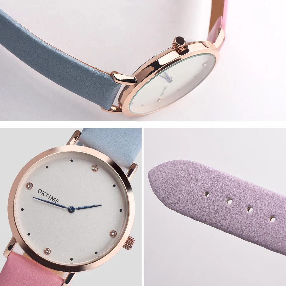 Часы OKTIME женские кварцевые с кожаным радужным циферблатом под платье 2019|Женские
