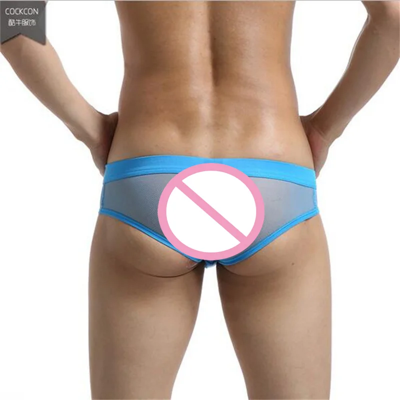 Мужские трусы брифы с карманом для пениса черные прозрачные сетчатые принтом