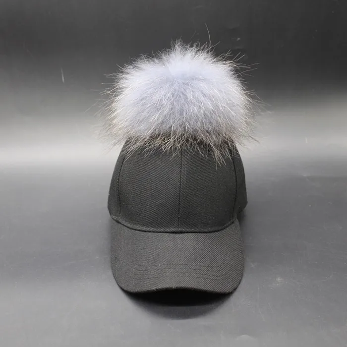 Меховая мужская шапка с помпоном, Кепка в стиле хип-хоп, бейсболка Snapback, Женская норковая шапка из меха енота с меховым шариком 15 см