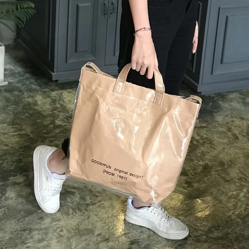 Женская большая сумка в стиле ретро из крафт бумаги ПВХ Большая вместительная