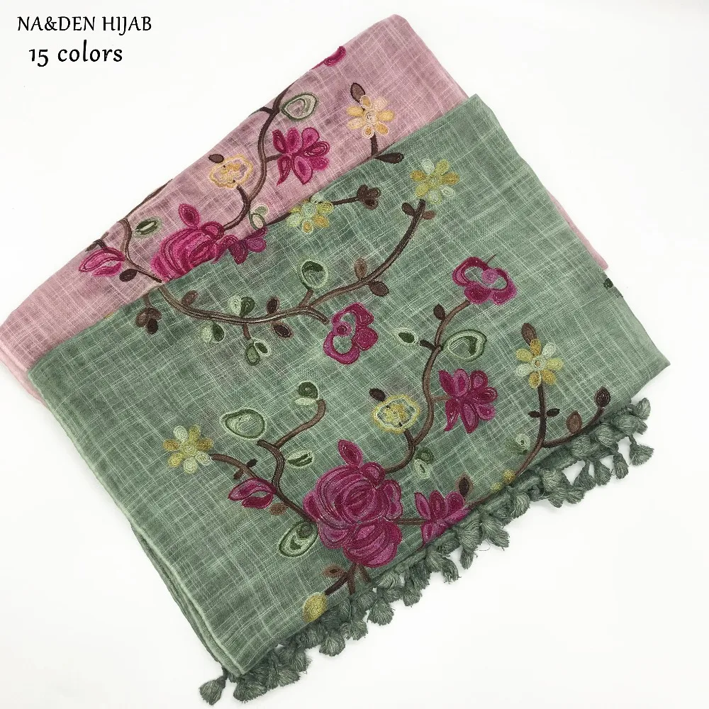 

NEW flower Embroidery hijab scarf tassel soft women pashmina bandana muslim echarpe wraps muffler islamic hijabs 10pcs/lot