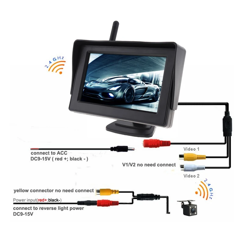 4.3 inch TFT LCD screen Car monitor Wireless HD Rearview Monitor Auto Parking System Built-in Antenna with Camera for Cars | Автомобили и